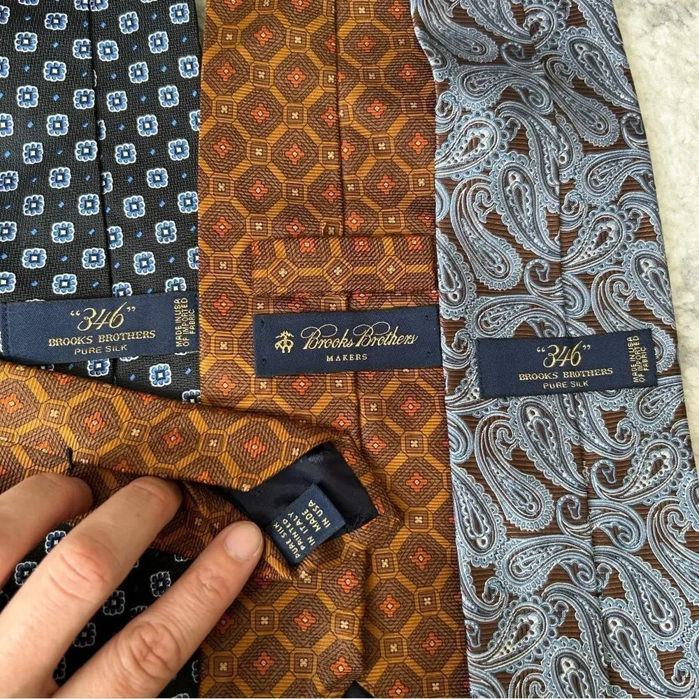 Brooks Brothers Gray and Brown Silk Ties - Paisley and Geometric Patterns